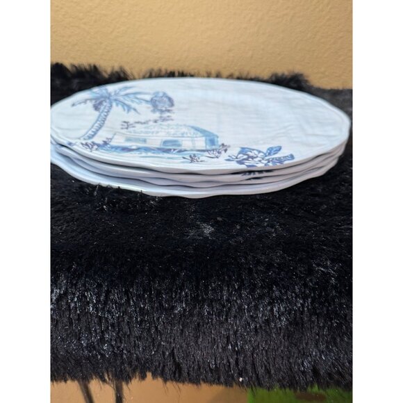 Tommy Bahama Tropical Melamine Dinner Plates Set Of4 Blue & White Palm Parrot - Picture 4 of 7